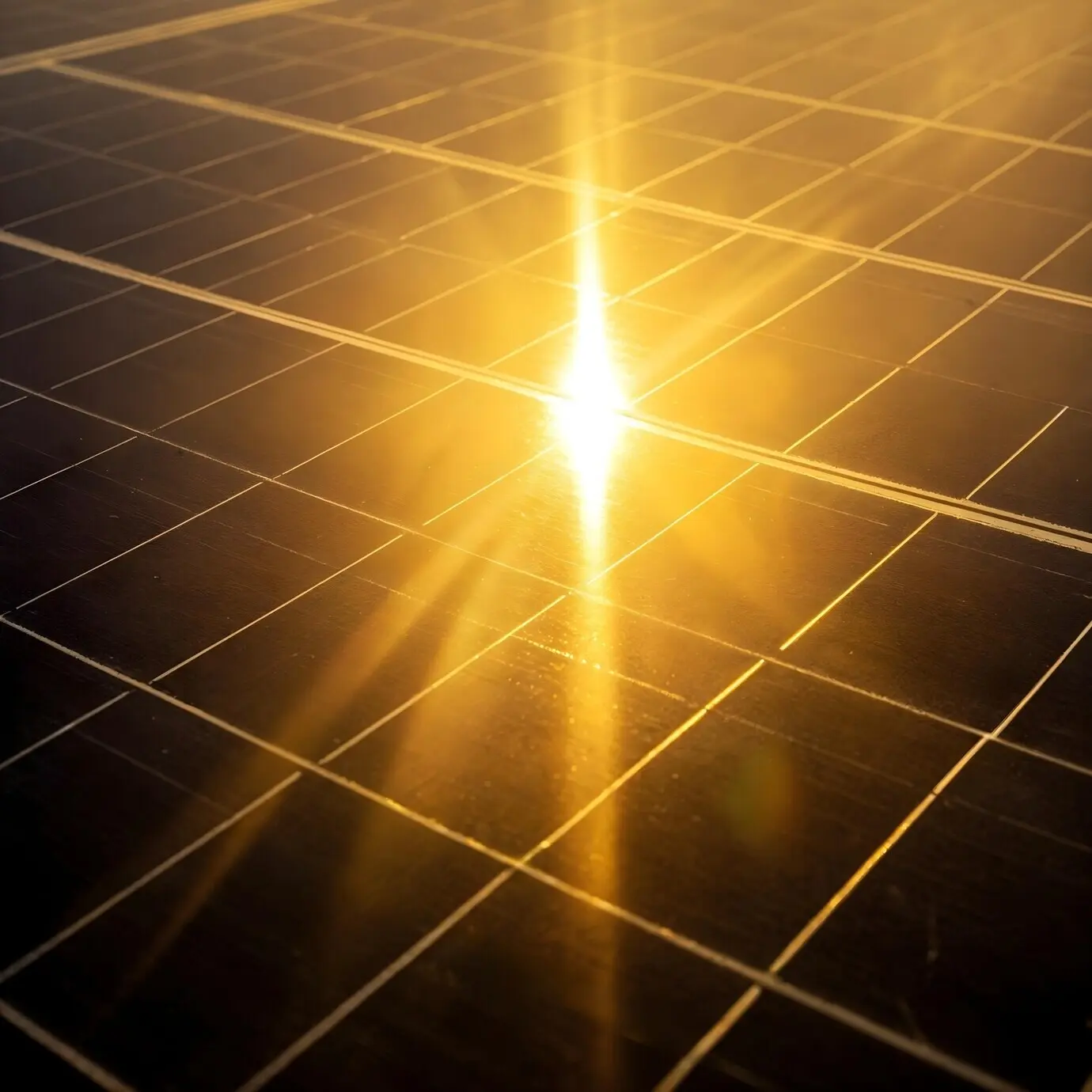 Nahaufnahme eines Solarpanels mit Sonnenblendung